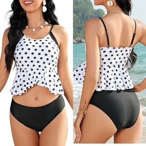Ruffle High Waisted Swimsuits Two Piece Bikini Sets Tummy Control
